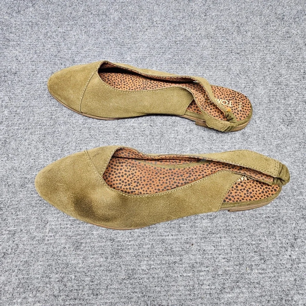 TOMS Jutti Slingback Flats Women 8.5 Olive Green Suede Boho Retro Pointed Toe